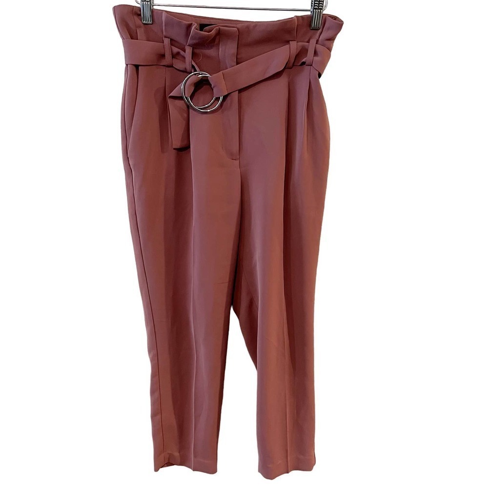 Express Mauve Pink High Waisted Ankle O Ring Paper Bag Dress Pants Size 4S